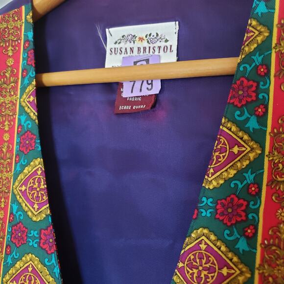 Vintage 80s Rayon Multicolored Vest Silky Back Large - Picture 3 of 8